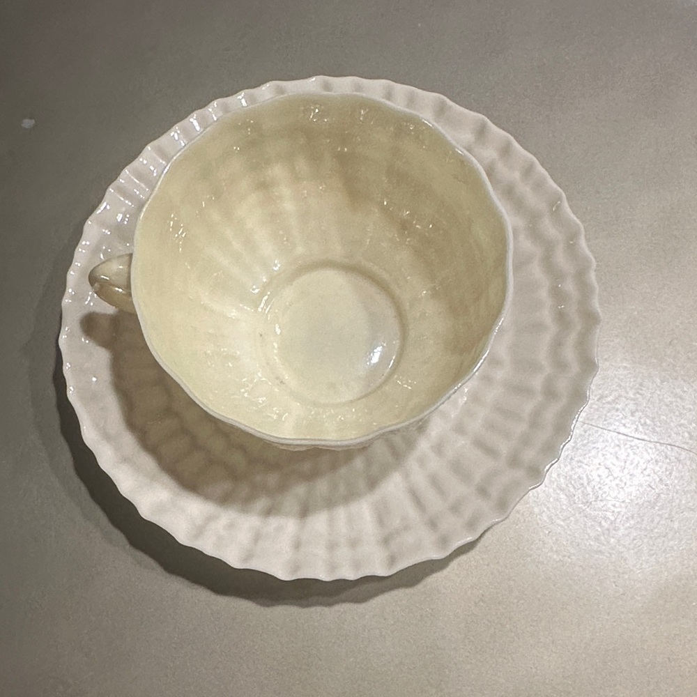 Vintage Beleek Elegant Cream Ceramic Cup and Saucer Set